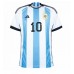 Camisa de Futebol Argentina Lionel Messi #10 Equipamento Principal Mundo 2022 Manga Curta